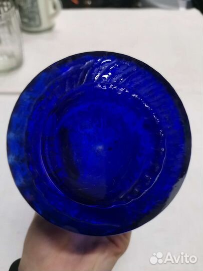 Ваза для цветов Синее стекло Позолота СССР (Ч)