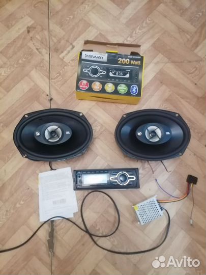 Магнитола, акустика, переходник от 220вольт