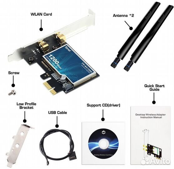 Pci-e Wi-Fi адаптер для пк 5Ггц ac1200