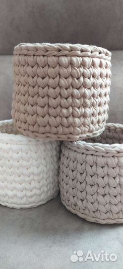Вязаные корзинки из трикотажной пряжи