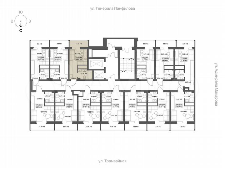 Апартаменты-студия, 19,2 м², 9/19 эт.