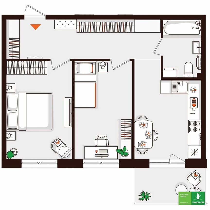 2-к. квартира, 55,9 м², 2/5 эт.