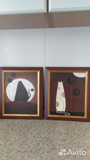 Картина в рамке, набор 3 шт, (Лунные Коты)