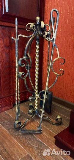 Каминный набор кованный и дровница цвет бронза