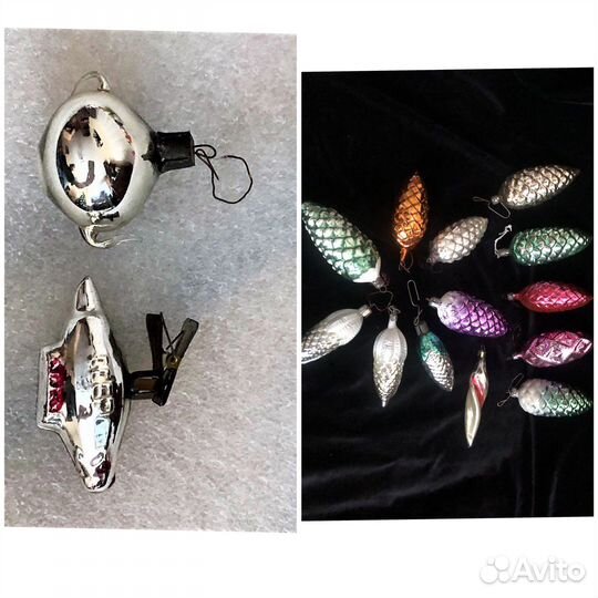 Игрушки елочные СССР дирижабль чайник шишки