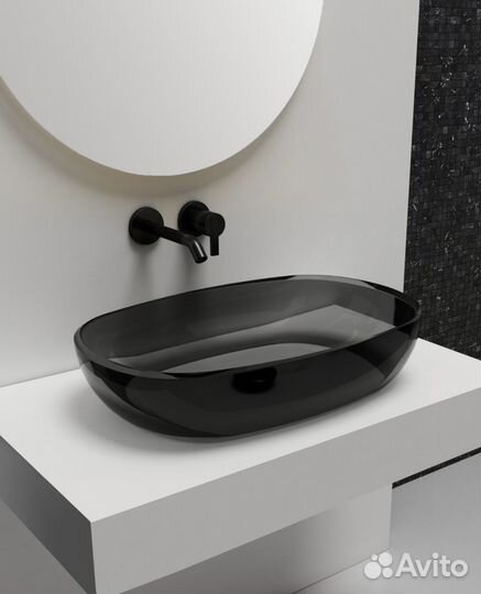 Раковина накладная прозрачная черная