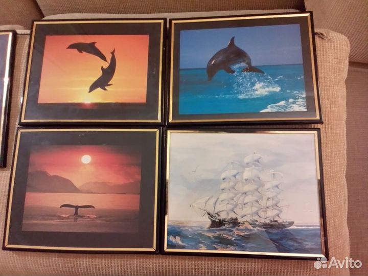 Картинки декоративные в рамках под стеклом 8шт