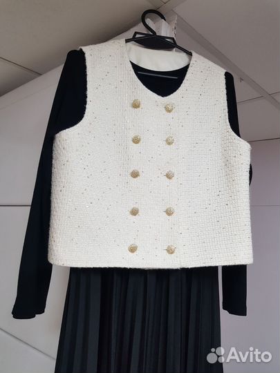 Платье плисе жилетка твид р.44-46