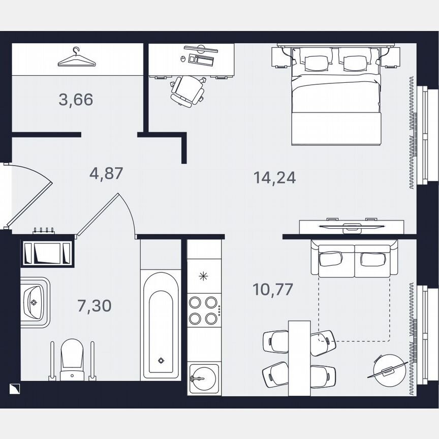 1-к. апартаменты, 40,8 м², 11/24 эт.