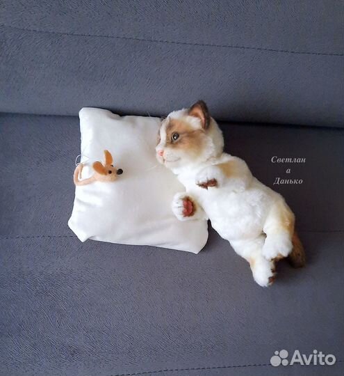 Игрушка ручной работы, подвижный котенок рэгдолл