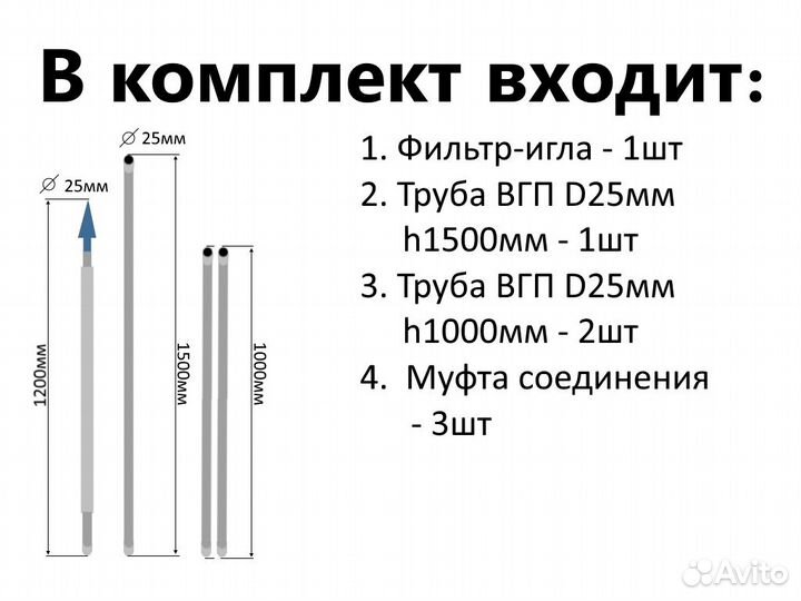 Комплект абиссинская скважина 4,5м вгп 25мм