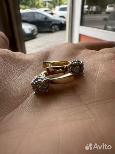 Золотые серьги 583 пробы с бриллиантами