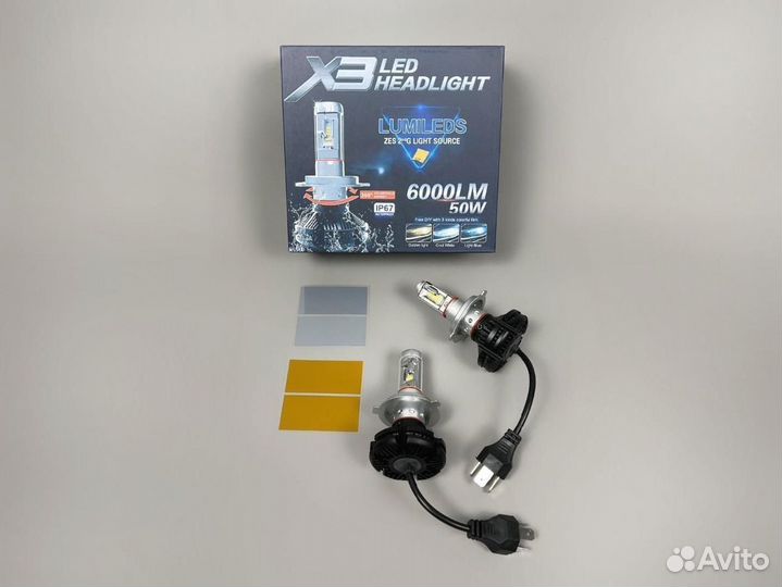 Светодиодные лампы H4 LED 6000 LM X3