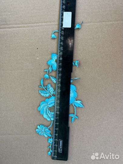 Нашивка на одежду, термонаклейка цветы голубая