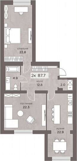 2-к. квартира, 87,7 м², 13/14 эт.