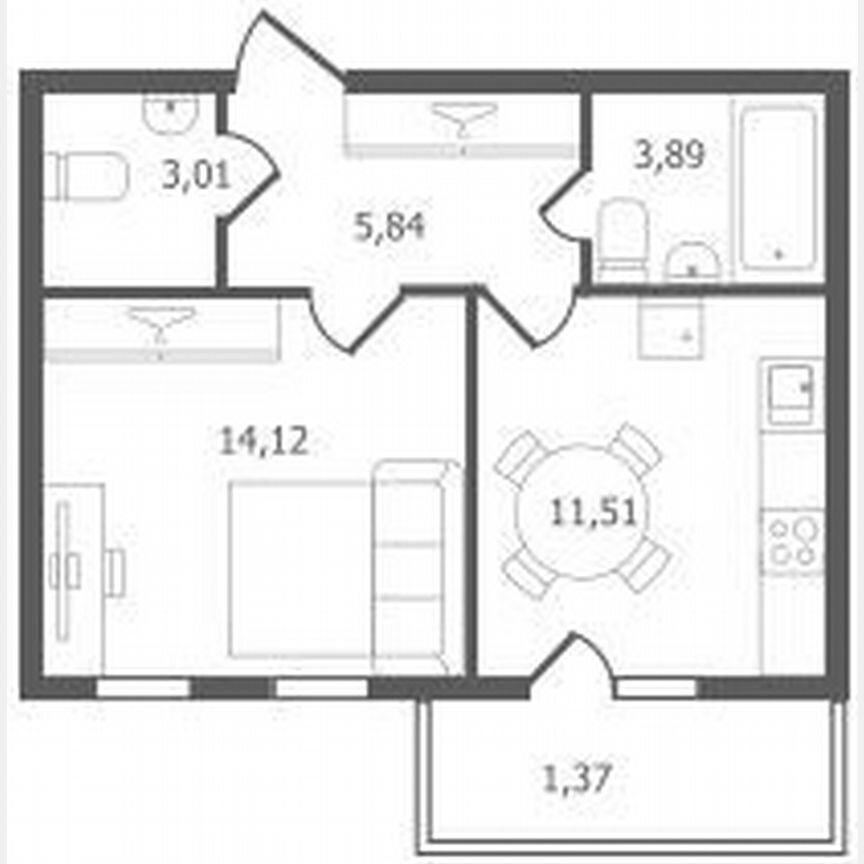 1-к. квартира, 39,7 м², 1/11 эт.