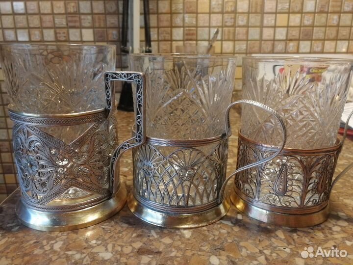 Подстаканники со стаканами СССР