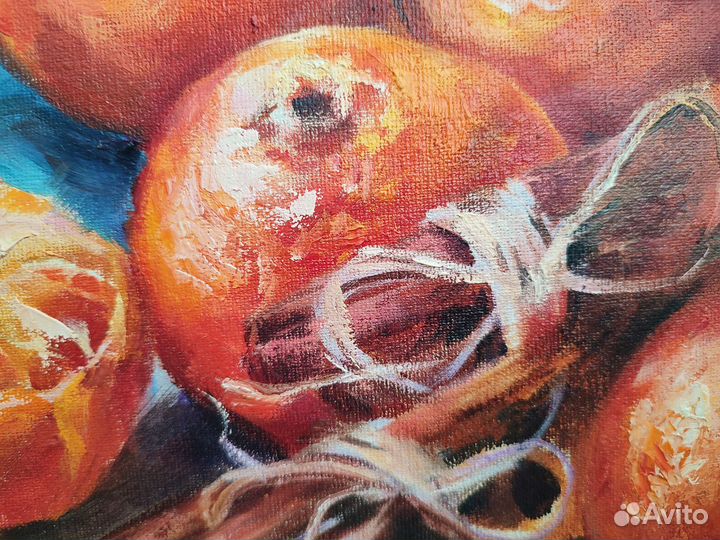 Картина маслом с мандаринами 30/30 см