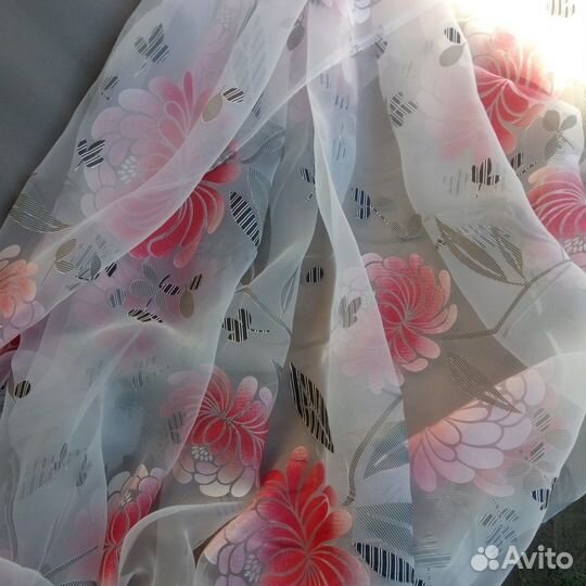 Ткань для штор тюль органза с пионами