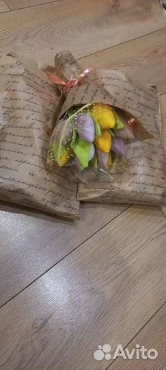 Букет тюльпанов из ткани текстиль ручная работа