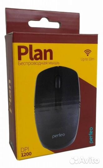 Мышь беспроводная Perfeo Plan 3 кн. DPI 1200, USB, черная