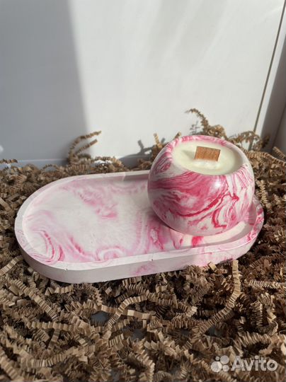 Набор ароматическая свеча с гипсовым подносом