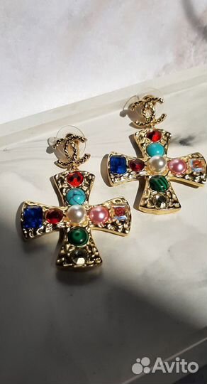 Серьги Chanel крест LUX