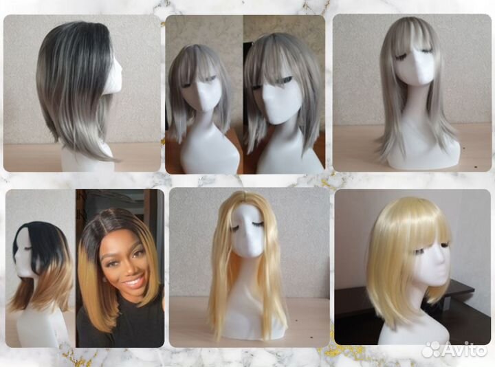 Парик каре блондин, светлый, серый, омбре