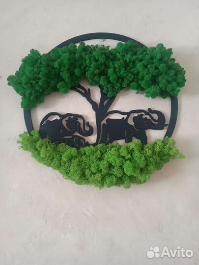 Картина панно из дерева мох