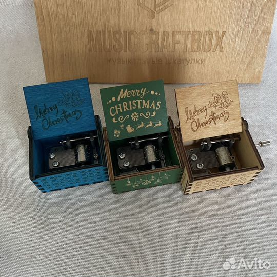 Синяя музыкальная шкатулка Merry Christmas