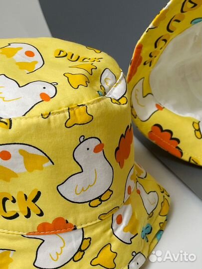 Панама детская желтая, гусь, хлопок
