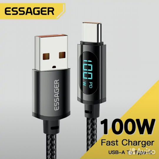Кабель зарядный Essager USB Type-C, 66/100 Вт, 1m