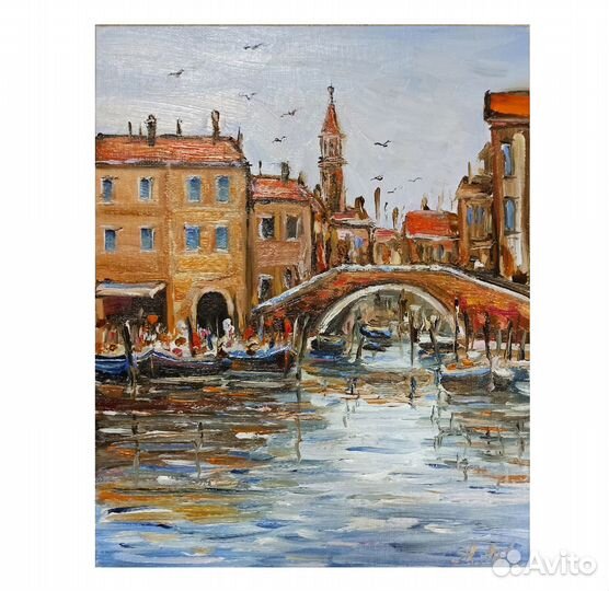 Картина город Венеция лодки маслом холст 25х20см