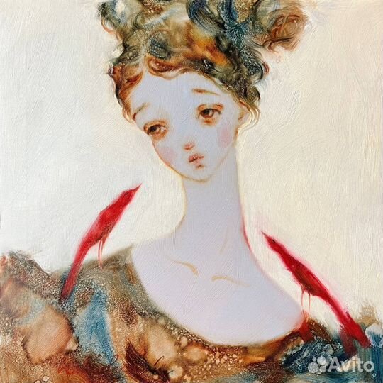 Картина маслом портрет ангел девушка птицы рококо