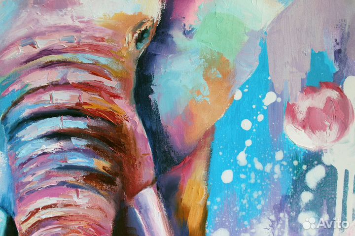 Картина маслом со слоном 