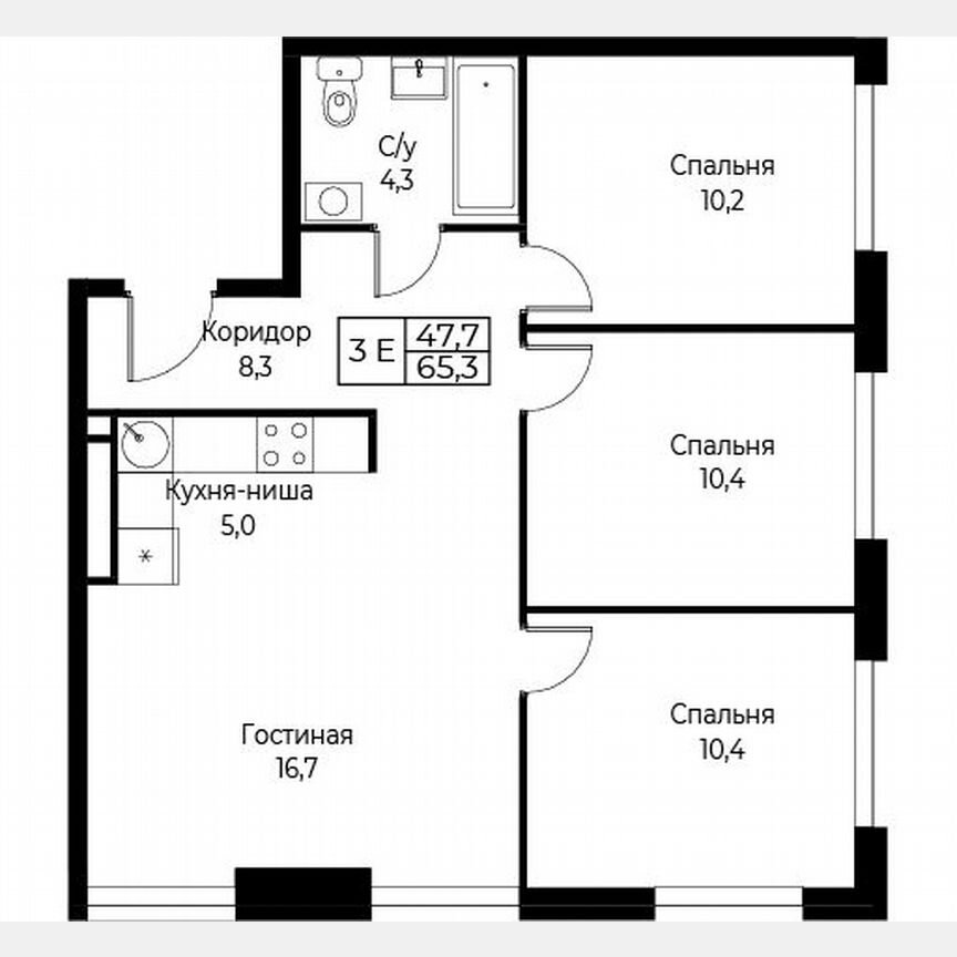 3-к. апартаменты, 65,3 м², 11/30 эт.