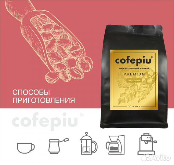 Кофе в зернах Пломбир Cofepiu 200г оптом