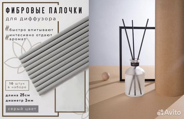 Фибровые палочки и ёмкость для аромодиффузора