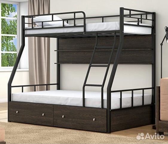 Двухъярусная кровать металлическая с полкой Слонов