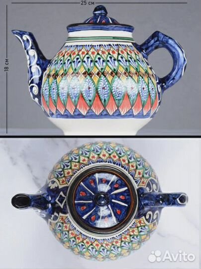 Чайник синий 2 литра Риштанская керамика