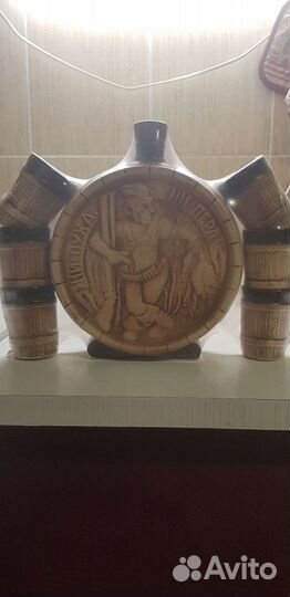 Набор глиняный графин/фляжка, стаканы