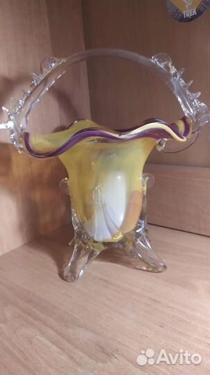 Ваза конфетница цветное стекло СССР