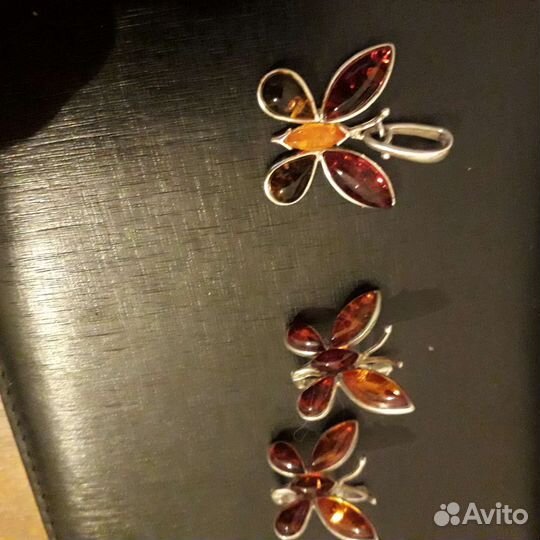 Серьги серебро с янтарем