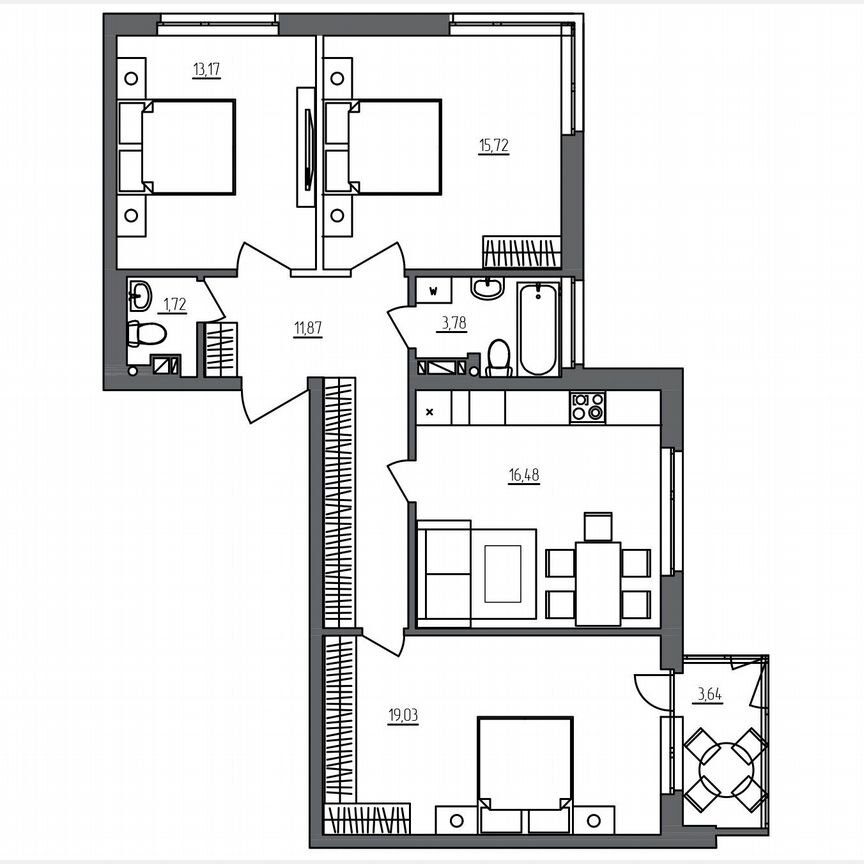 3-к. квартира, 84,6 м², 5/5 эт.