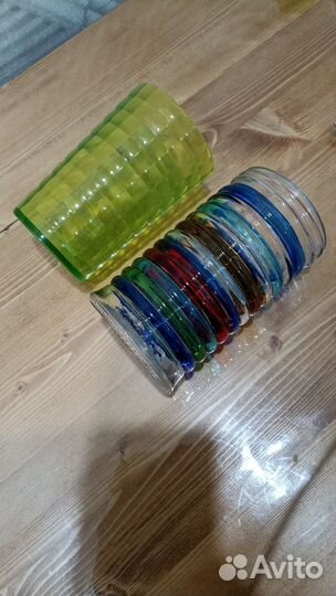 Стаканы пластик и стекло, высота 12 и 13 см новые