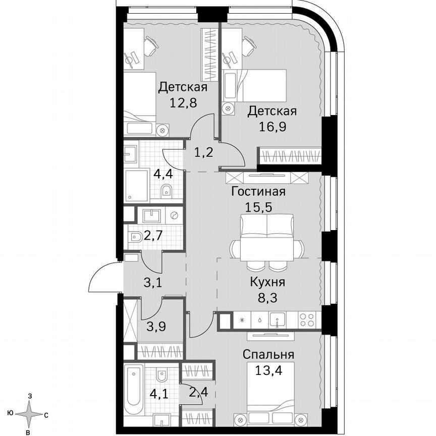 3-к. квартира, 88,7 м², 40/49 эт.