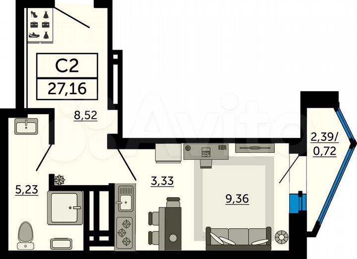 Квартира-студия, 27,2 м², 4/26 эт.