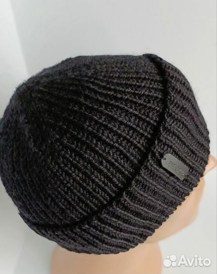 Шапка мужская вязаная зимняя из шерсти яка чёрная