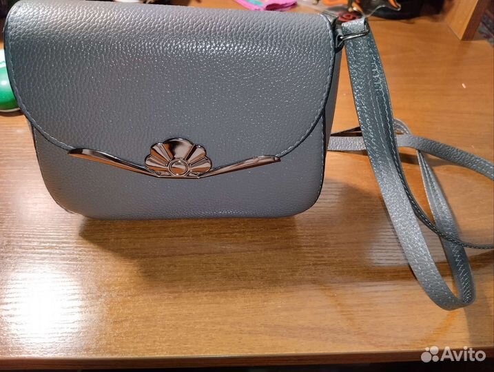 Сумка серая кожаная