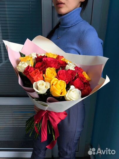Букет роз 35 штук разноцветные №184